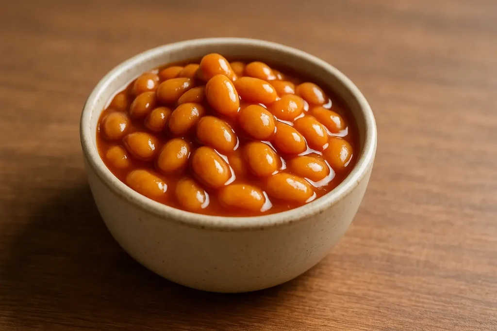 A small dish of baked beans